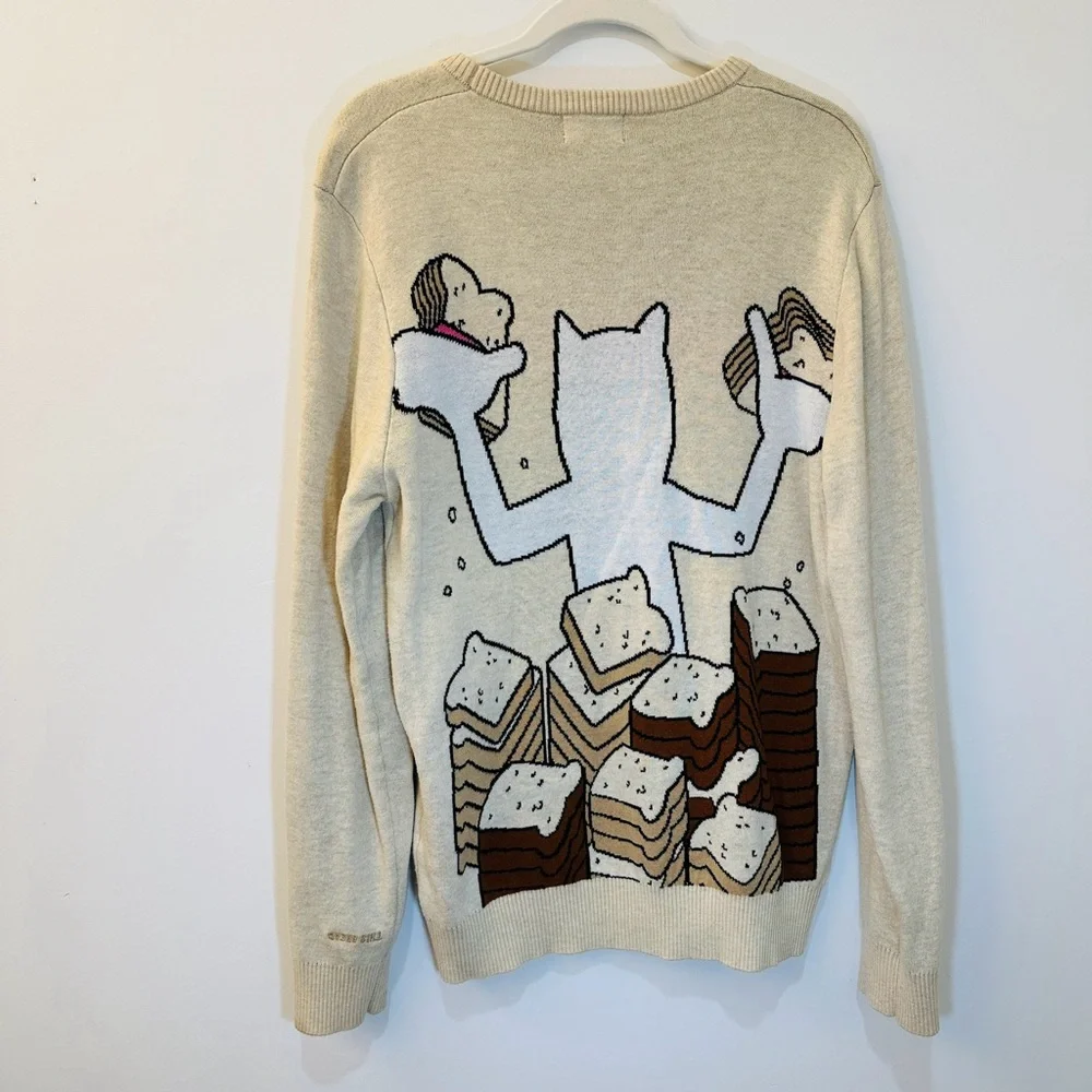 Ripndip White Cat and Bread Graphic Sweater - Picture 4 of 4